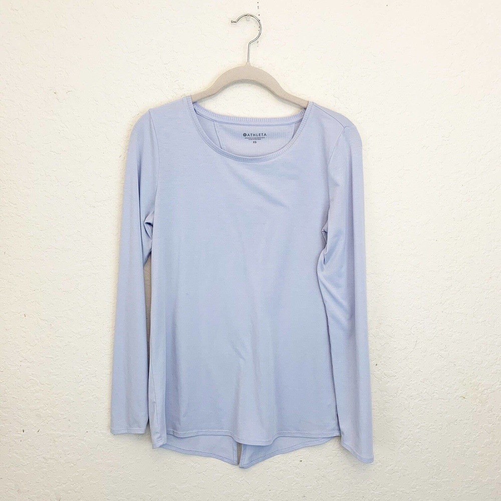 Athleta Semi Fit Long Sleeve Top Tie Detail‎ Blue Yoga Womens XS - Picture 4 of 7